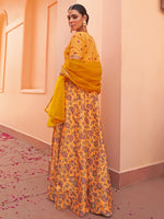 Thumbnail for Janasya Mustard Georgette Digital Floral Printed Festive Lehenga Choli - Distacart