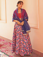 Thumbnail for Janasya Red Georgette Digital Floral Printed Festive Lehenga Choli - Distacart
