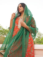 Thumbnail for Janasya Women's Orange Georgette Botanical Printed Festive A-line Kurta Set - Distacart