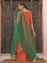 Thumbnail for Janasya Women's Orange Georgette Botanical Printed Festive A-line Kurta Set - Distacart