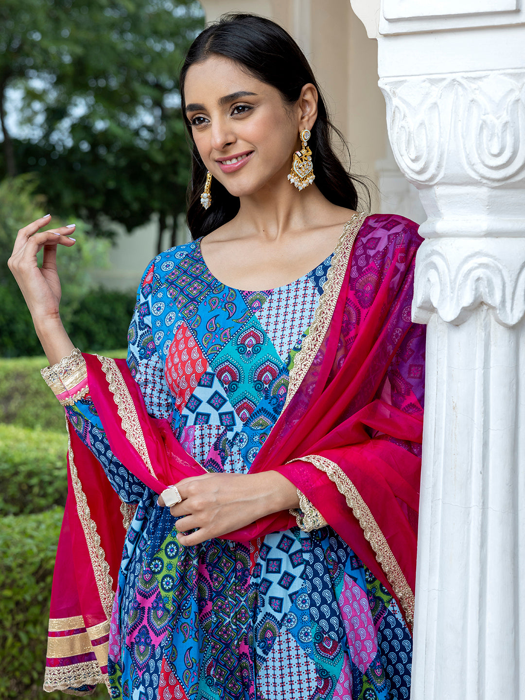Janasya Women's Blue Cotton Ethnic Printed Festive Anarkali Kurta Set - Distacart