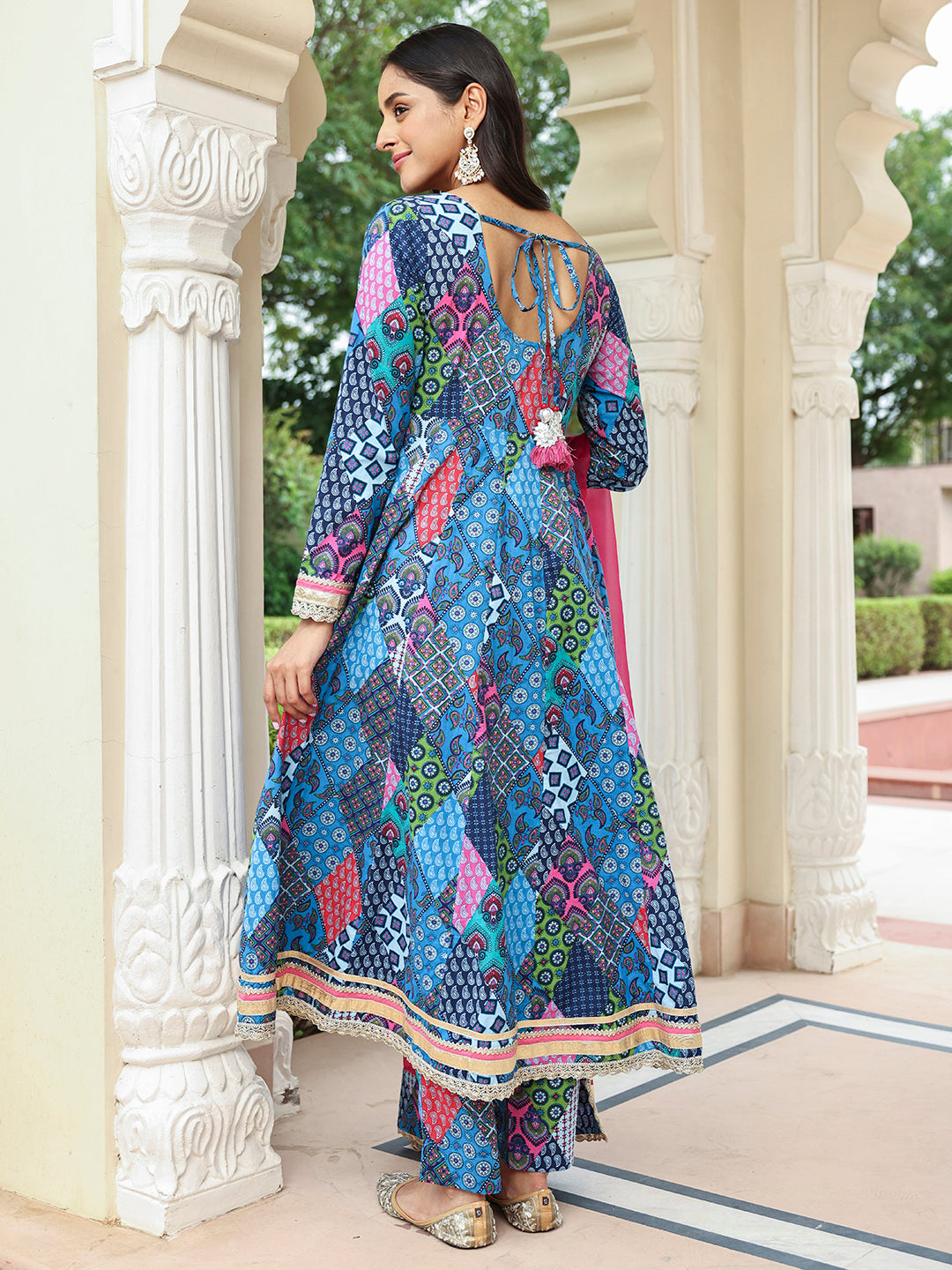 Janasya Women's Blue Cotton Ethnic Printed Festive Anarkali Kurta Set - Distacart