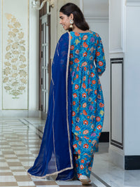 Thumbnail for Janasya Women's Sky blue Cotton Embellished Ethnic Printed Festive Flared Kurta Set - Distacart