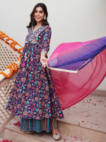 Thumbnail for Janasya Women's Purple Cotton Embellished Ethnic Printed Festive A-line Kurta Set - Distacart