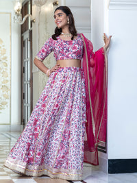 Thumbnail for Janasya White Cotton Embellished Festive Lehenga Choli - Distacart
