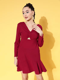 Thumbnail for Lyush Women's Red Cotton Front Cut Out Skater Dress - Distacart