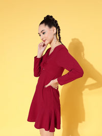 Thumbnail for Lyush Women's Red Cotton Front Cut Out Skater Dress - Distacart
