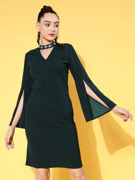 Lyush Women's Emerald Cotton Cape Sleeves Choker Shift Dress - Distacart