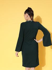 Thumbnail for Lyush Women's Emerald Cotton Cape Sleeves Choker Shift Dress - Distacart