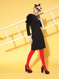 Thumbnail for Lyush Women's Black Cotton Puff Sleeves Mini Bodycon Dress - Distacart