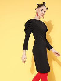 Thumbnail for Lyush Women's Black Cotton Puff Sleeves Mini Bodycon Dress - Distacart
