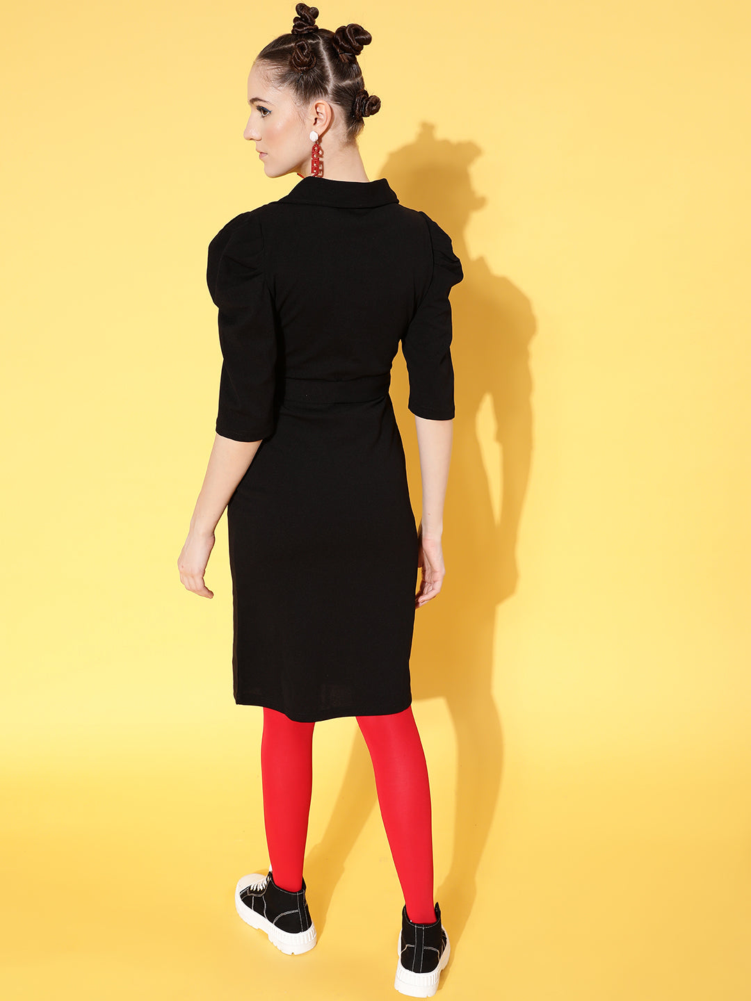 Lyush Women's Black Cotton Wrap Midi Bodycon Dress - Distacart