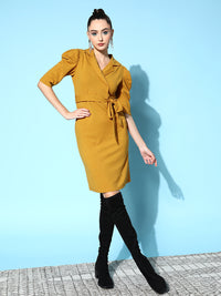 Thumbnail for Lyush Women's Mustard Cotton Wrap Midi Bodycon Dress - Distacart