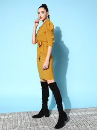 Thumbnail for Lyush Women's Mustard Cotton Wrap Midi Bodycon Dress - Distacart
