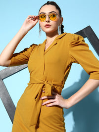 Thumbnail for Lyush Women's Mustard Cotton Wrap Midi Bodycon Dress - Distacart