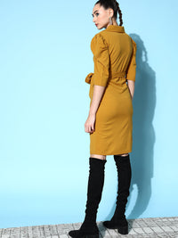Thumbnail for Lyush Women's Mustard Cotton Wrap Midi Bodycon Dress - Distacart