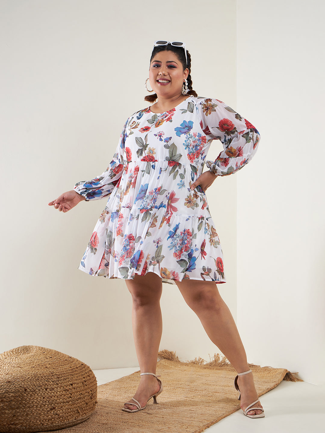 Lyush Women White Floral Raglan Sleeves Tiered Dress - Distacart
