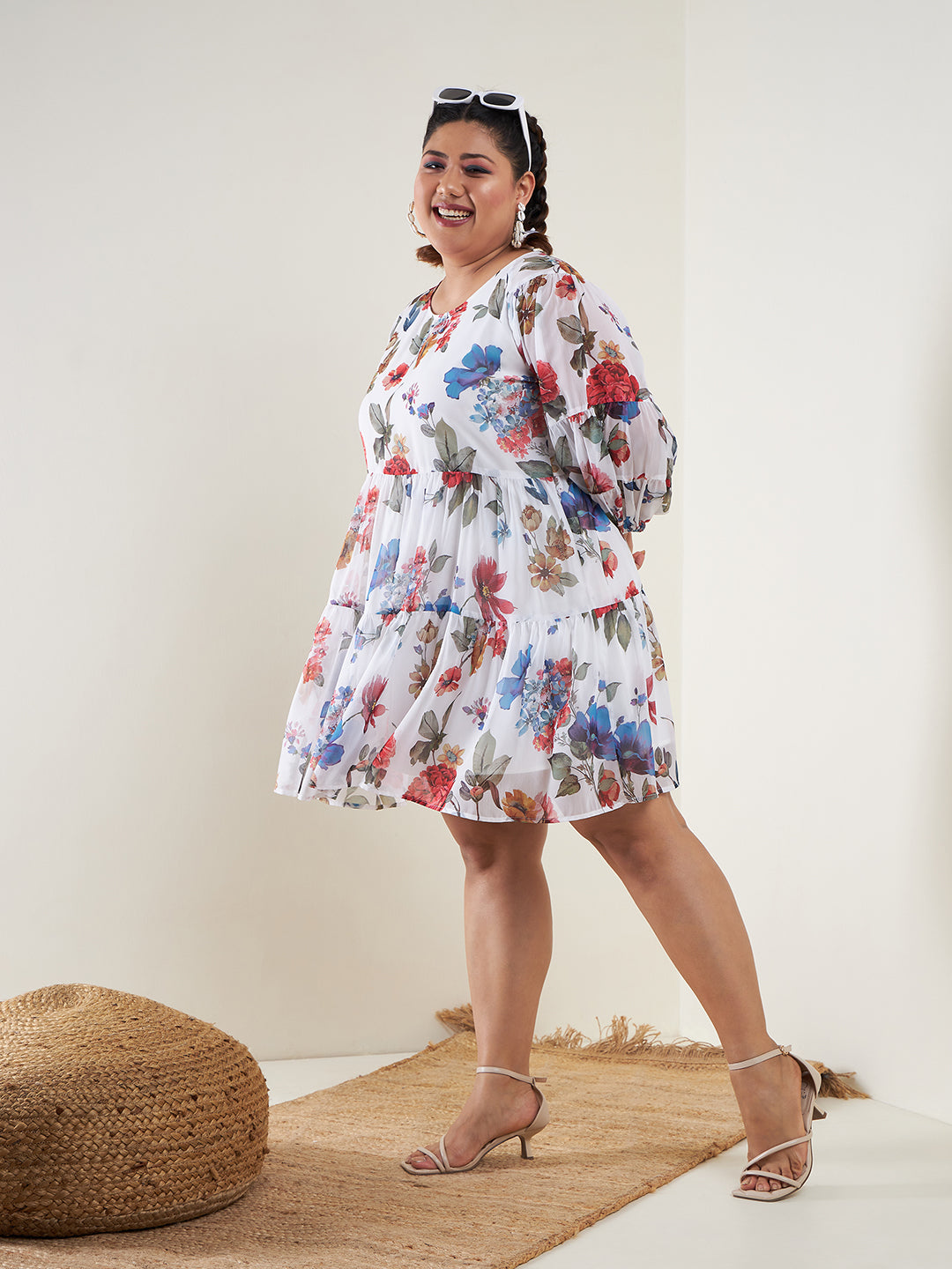 Lyush Women White Floral Raglan Sleeves Tiered Dress - Distacart