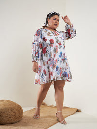 Thumbnail for Lyush Women White Floral Raglan Sleeves Tiered Dress - Distacart