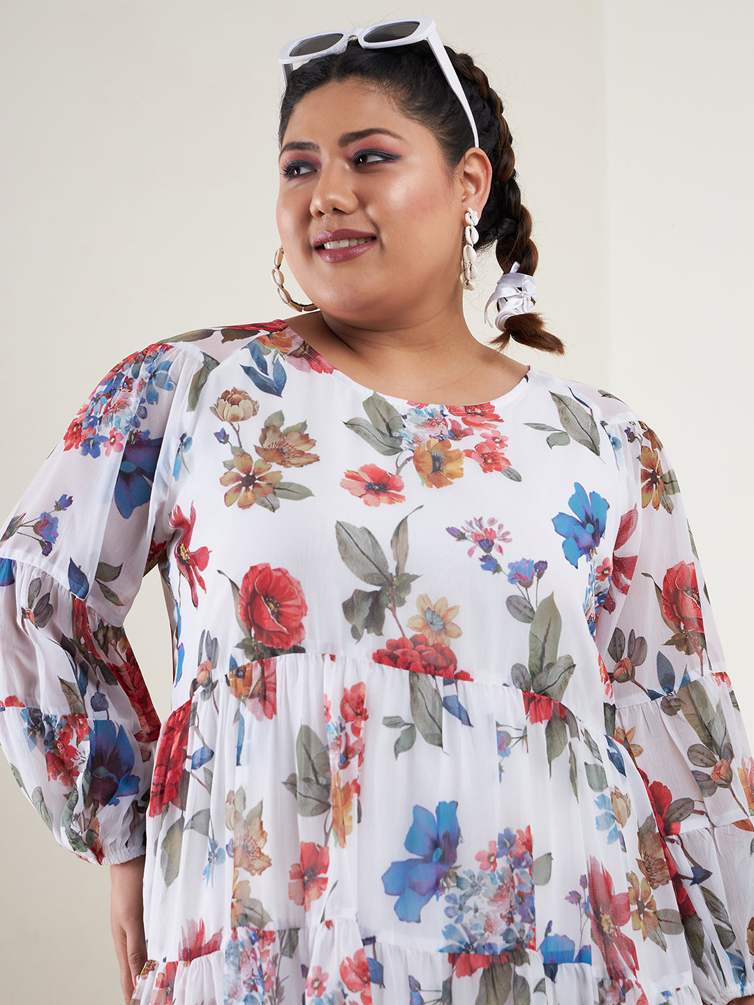 Lyush Women White Floral Raglan Sleeves Tiered Dress - Distacart