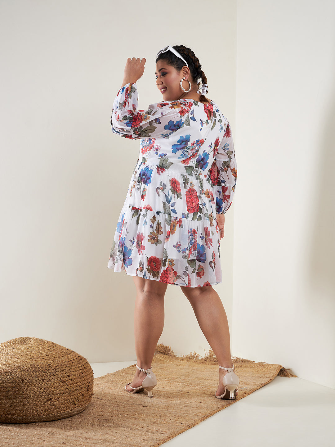 Lyush Women White Floral Raglan Sleeves Tiered Dress - Distacart