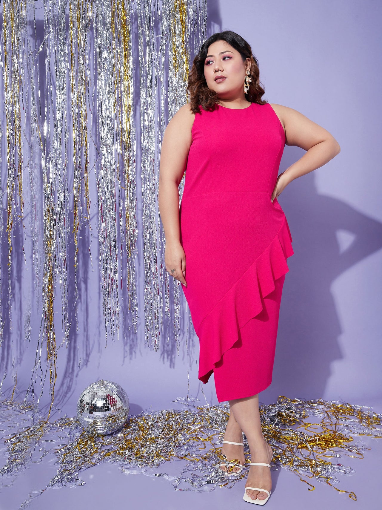 Lyush Women Fuchsia One Side Frill Bodycon Dress - Distacart