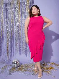 Thumbnail for Lyush Women Fuchsia One Side Frill Bodycon Dress - Distacart