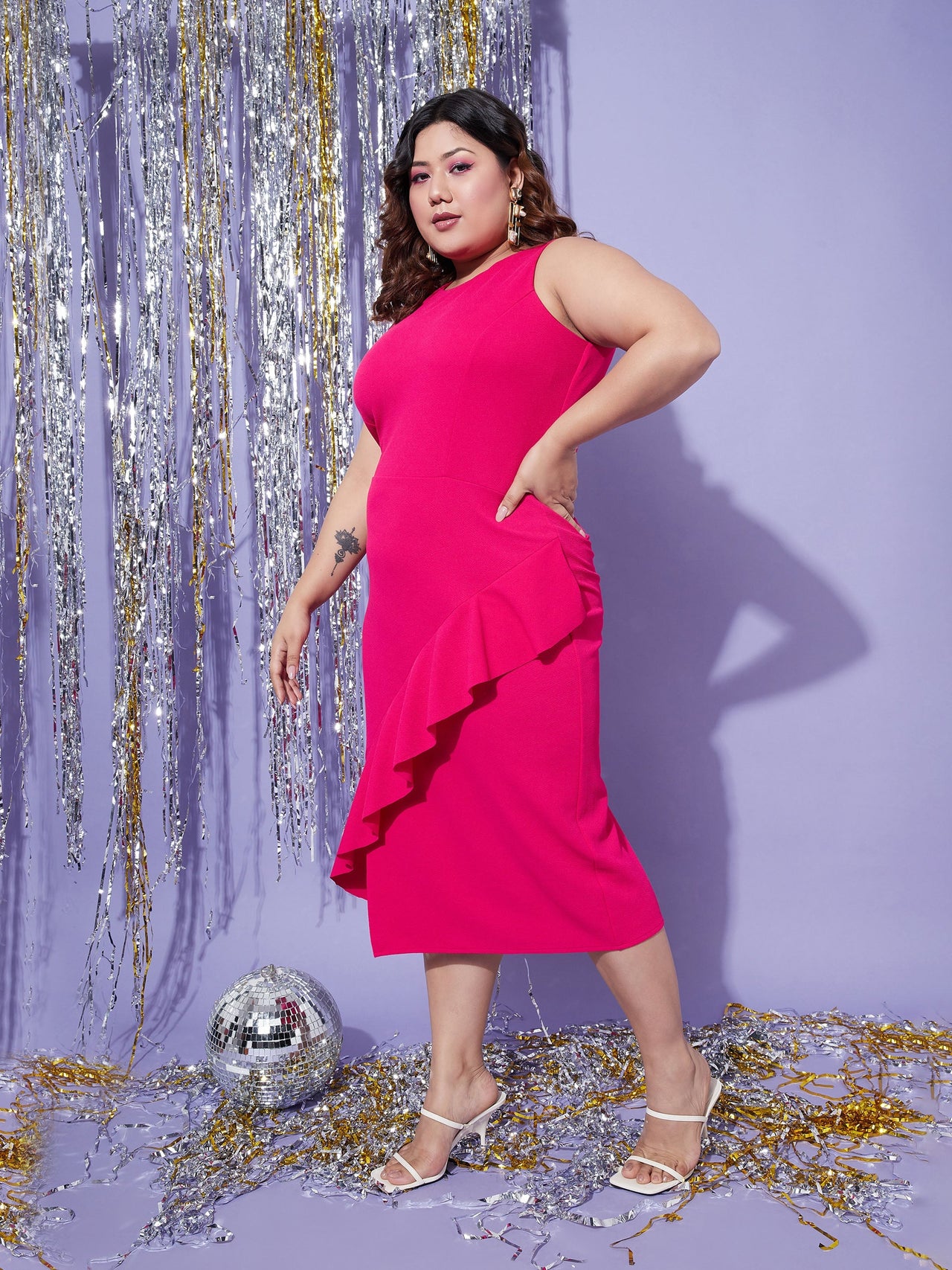 Lyush Women Fuchsia One Side Frill Bodycon Dress - Distacart