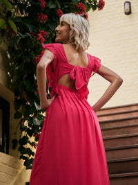 Thumbnail for Lyush Women Fuchsia Square Neck Frill Hem Maxi Dress - Distacart