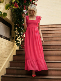Thumbnail for Lyush Women Fuchsia Square Neck Frill Hem Maxi Dress - Distacart