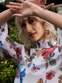 Thumbnail for Lyush Women White Chiffon Floral Choker Dress - Distacart