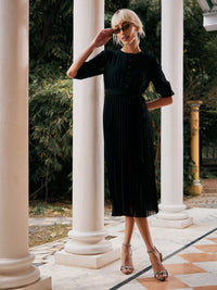 Thumbnail for Lyush Women Black Accordion Pleated Belted Midi Dress - Distacart