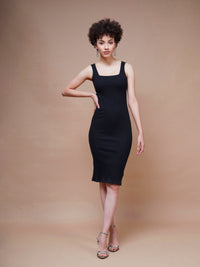 Thumbnail for Lyush Women Black Rib Square Neck Midi Dress - Distacart