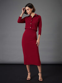 Thumbnail for Lyush Women Maroon Strappy Bodycon Dress With Crop Jacket - Distacart
