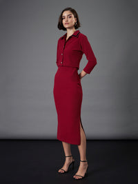 Thumbnail for Lyush Women Maroon Strappy Bodycon Dress With Crop Jacket - Distacart