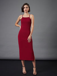 Thumbnail for Lyush Women Maroon Strappy Bodycon Dress With Crop Jacket - Distacart