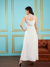 Thumbnail for Lyush Women White Embellished Back Cut-Out Maxi Dress - Distacart