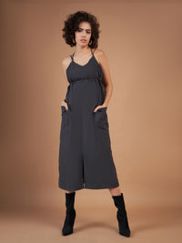 Thumbnail for Lyush Women Dark Grey Front Pockets Parachute Dungaree Dress - Distacart