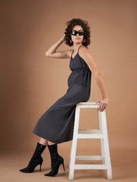 Thumbnail for Lyush Women Dark Grey Front Pockets Parachute Dungaree Dress - Distacart