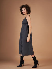 Thumbnail for Lyush Women Dark Grey Front Pockets Parachute Dungaree Dress - Distacart