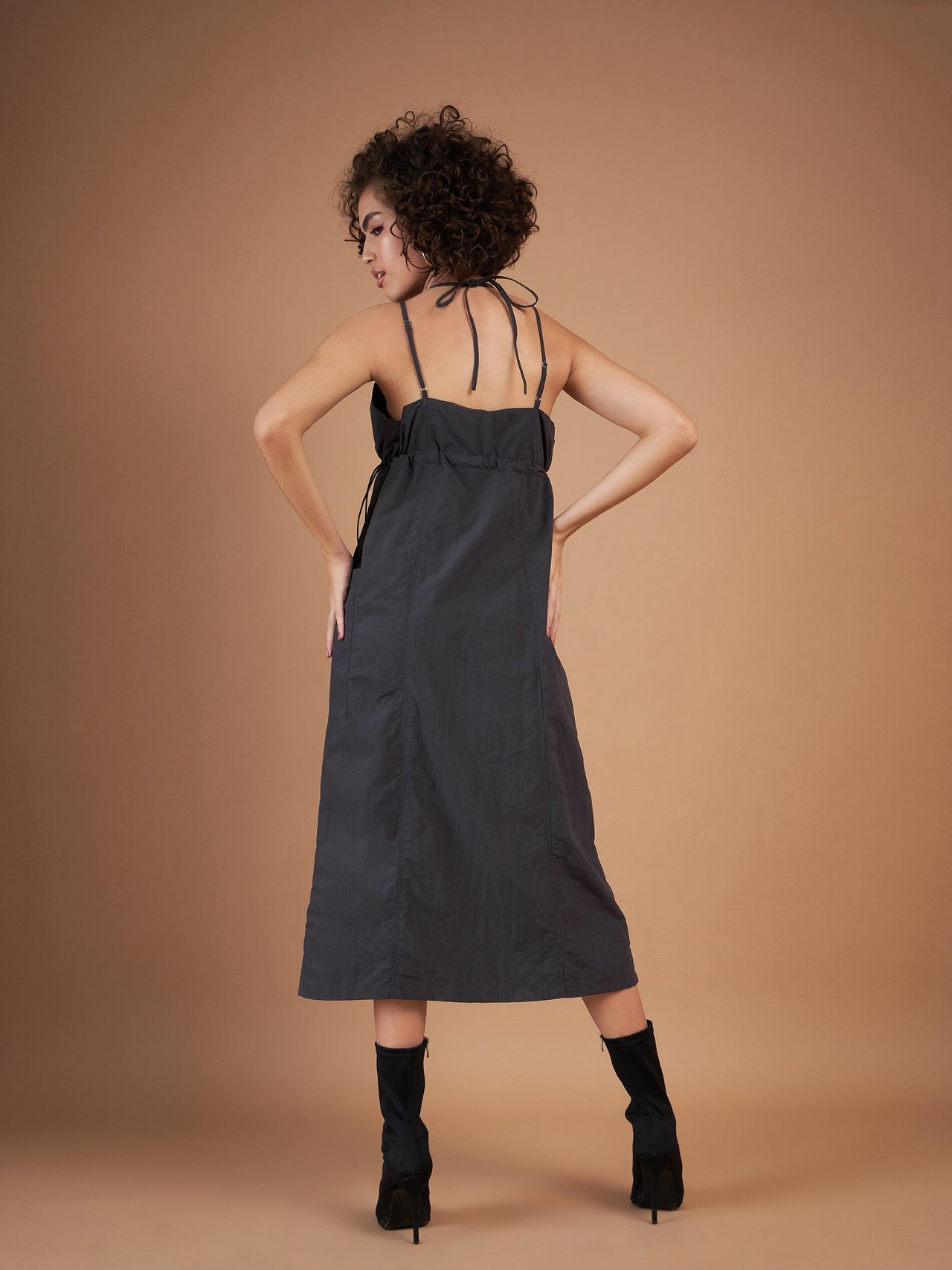 Lyush Women Dark Grey Front Pockets Parachute Dungaree Dress - Distacart