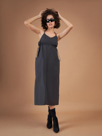 Thumbnail for Lyush Women Dark Grey Front Pockets Parachute Dungaree Dress - Distacart