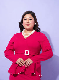 Thumbnail for Lyush Women Fuchsia Peplum Bodycon Dress - Distacart