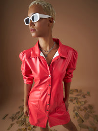 Thumbnail for Lyush Women Red PU Shirt Dress - Distacart