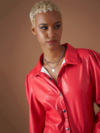 Thumbnail for Lyush Women Red PU Shirt Dress - Distacart