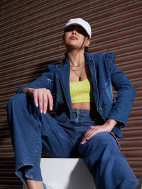 Thumbnail for Lyush Women Blue Denim Paint Strokes Classic Blazer - Distacart