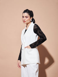 Thumbnail for Lyush Women White Show Pocket Sleeveless Longline Blazer - Distacart