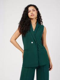 Thumbnail for Lyush Women Emerald Double-Breast Sleeveless Longline Blazer - Distacart