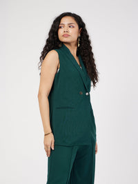 Thumbnail for Lyush Women Emerald Double-Breast Sleeveless Longline Blazer - Distacart