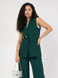 Thumbnail for Lyush Women Emerald Double-Breast Sleeveless Longline Blazer - Distacart